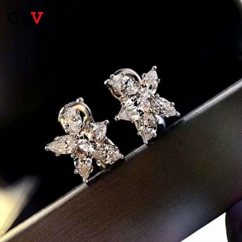 OEVAS 100% 925 Sterling Silver Sparkling High Carbon Diamond Earrings For Women Wedding Engagement Party Fine Jewelry Wholesale