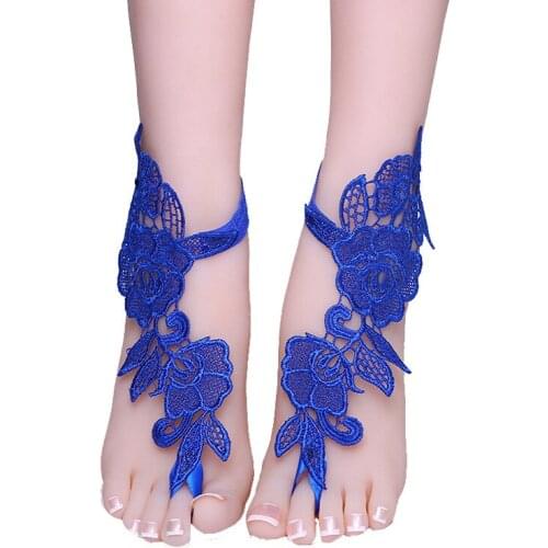 Women Ankle Bracelet 1 Pair Women Bridal Beach Foot Chain Wedding Anklets Lace Decor Barefoot Chain HO1502