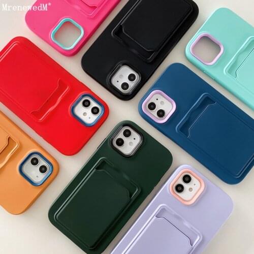 Liquid Silicone Card Holder Phone Case For iPhone 11 12 Pro Max X XS XR 7 8 Plus SE2 Hard Plastic Bumper Shockproof Cover Shell