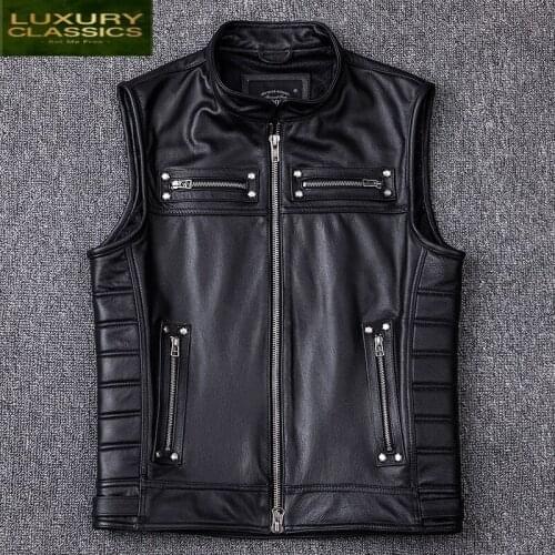 New Genuine Leather 2021 Jacket Men Real Cowhide Leather Coat Vest Mens Leather Vests Vintage Sleeveless Jackets KJ2706