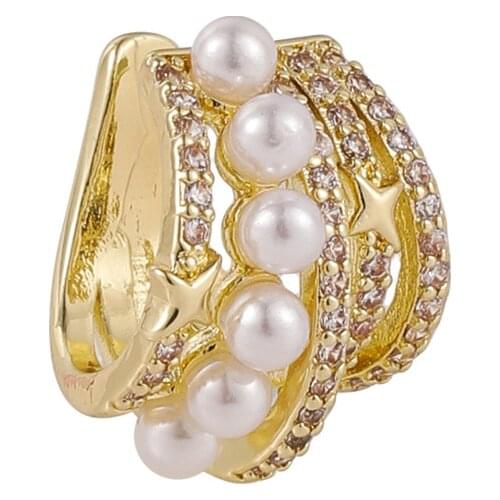 1PC Retro Without Pierced Multi-layer Circle Imitation Pearl Ear Clip Earrings Zircon Five-Pointed Star Ear Cuff Wedding Jewelry