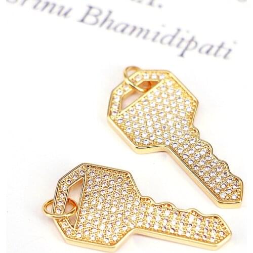 10Pcs Gold Color Micro Pave CZ Key Pendant Charms DIY Jewelry Finding Supplies