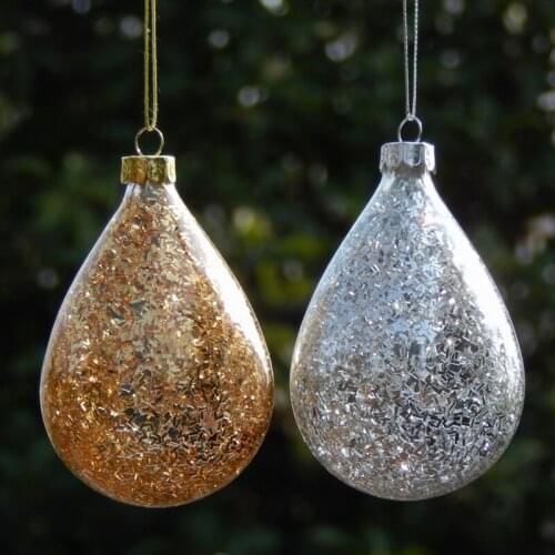 6sets/pack 6.5*12cm Small Size Inner Chips Glass Pendant Christmas Tree Water Drop Shape Hanger Decoration