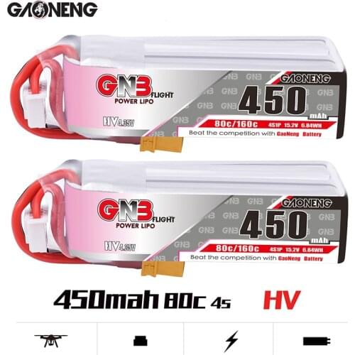 2PCS Gaoneng GNB 450MAH 4S 80C HV 15.2V XT30 Plug Indoor UAV with High Voltage Aerial Model Lithium FPV Lipo Battery