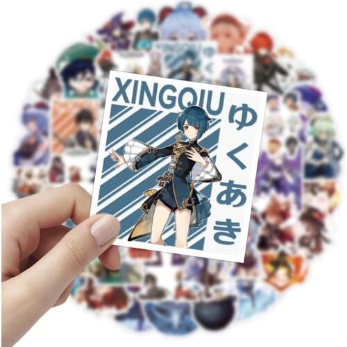 2 Styles Genshin Impact Stikers Hutao Ganyu Xiao Eula Klee Keqing Kaedehara Kazuha Waterproof PVC Stickers 50PCS/Pack Anime Game
