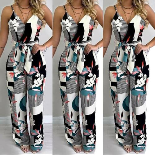 2020 Women Summer Casual Sleeveless V-Neck Jumpsuit Loose Wide Leg Pants Suit Plus Size 2XL Fashion Romper