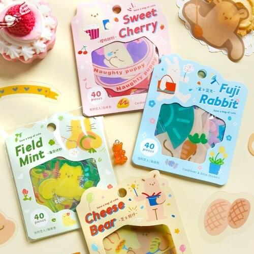 40pcs/cute cat bear rabbit daily decoration PVC sticker scrapbook DIY sticker label diary planner notebook stationery sticker