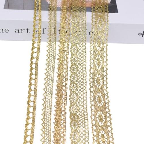 5/10yard 7-24mm Gold Silver White Embroidered Lace Ribbon Net Lace Fabric DIY Wedding Sewing Garments Accessories Handmade Craft