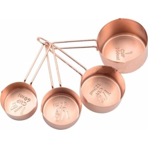 Free Shipping 4-Piece Set of Stainless Steel Measuring Cup- Copper/Gold-Plated Metal Measuring Cups, Precision Measuring Cup Set