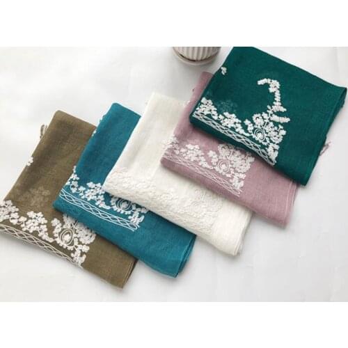 Japanese style free shipping embroidered 100% linen scarves ladies spring autumn travel sunscreen shawl ethnic style scarves