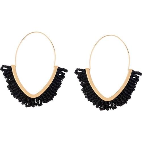 Handmade Big Beads Black Hoop Earrings For Women Large Beaded Drop Earrings Dangle Beach Bohemian Jewelry Women Gifts ersu73