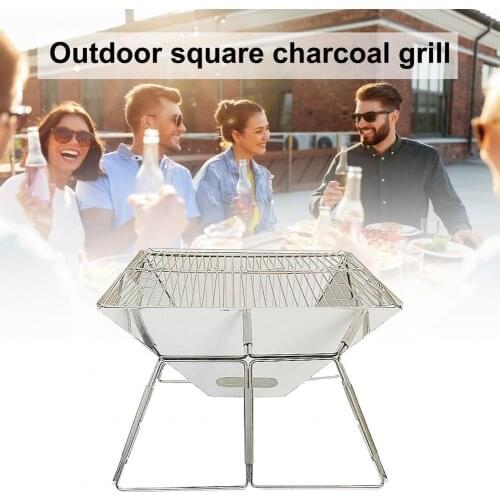 Wood Stove Square Portable Stainless Steel Folding Large Backpacking Stove for Hiking Camping Survival BBQ