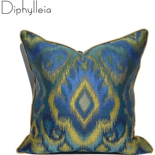Diphylleia Cushion Cover Chinese Peacock Blue Green Yellow Abstract Art Throw Pillow Case Luxury Living Room Sofa Bedroom Decor