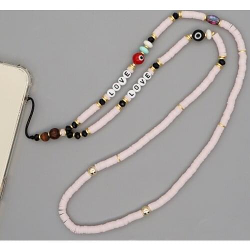 2021 Chic Boho Letter Beads Long Phone Chain Holder Fashion Women Handmade Necklace Phone Chain Accessary