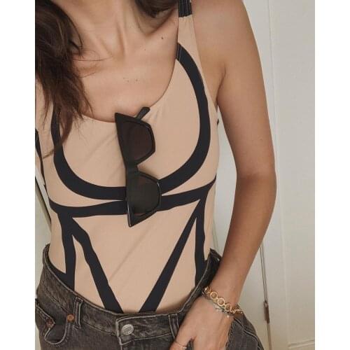 [ElfStyle] - Monogram print swimsuit Summer Swimwear playsuit Skinny one piece