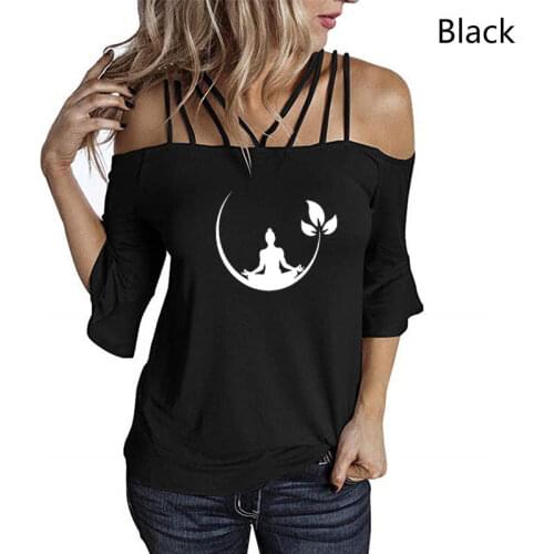 Buddha Lotos Print Women tshirt Cotton Casual Funny t shirt Gift For Lady Yong Girl flared sleeves and shoulder strap Tops