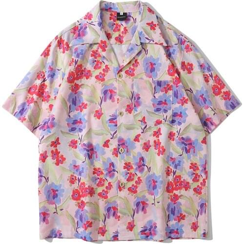 Mens Oversize Hawaiian Shirts Full Flower Print Turn-Down Collar Polo Shirt Unisex HipHop Streetwear Holiday Male Tropical Tops