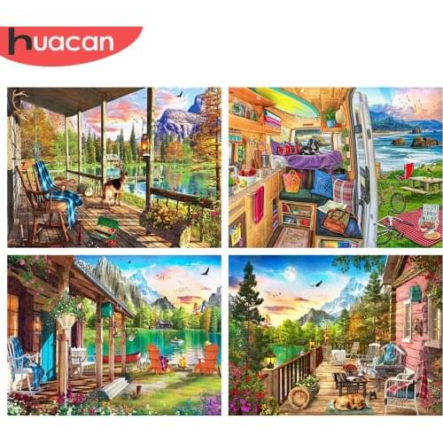 HUACAN 5d Diamond Painting House Rhinestones Pictures Home Decor DIY Diamond Embroidery Landscape Craft Kit
