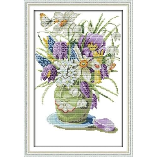 Joy Sunday Vase (2) Chinese Cross Stitch Kits Ecological Cotton Stamped Printed 14CT 11CT DIY Gift Wedding Decoration For Home