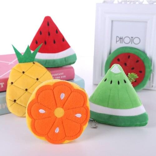 Lovely Cartoon Fruit Vegetable Plush Coin Purse Wallet Fun Expression Embroidery Soft Headset Small Pouch Zipper Key Chain Bags