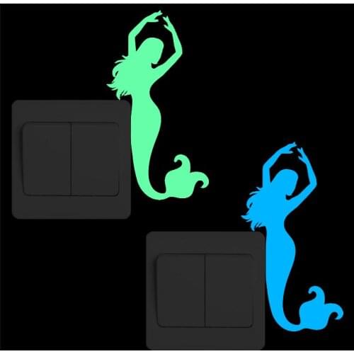Beautiful Mermaid Switch Sticker Glow in the Dark Cartoon Wall Art Decals for Kids Rooms Bedroom Living Room Nursery Home Decor