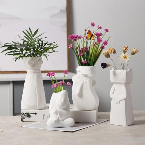 Matte White Ceramic Face Vase Decorative Pottery Flower Holder Art Modern Home Office Decor Creative Table Ornament Funny Gifts