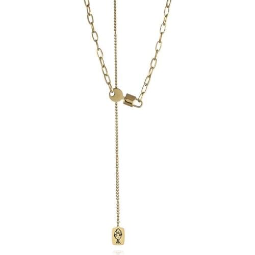 316L Stainless Steel Hiphop Exaggerated Thick Chain Double-layer Chain Titanium Steel Lock Key Pendant Necklace Not Fade