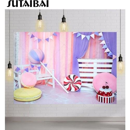 Sweet Girl 1st Birthday Cake Smash Backdrop for Photography Pink Lollipop Newborn Baby Child Portrait Background Photo Studio