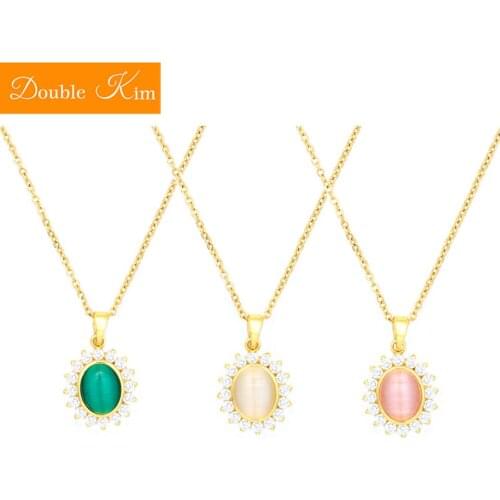 Three Color Opals Pendant Necklace Gold Color Titanium Stainless Steel Material Chain Necklace Fashion Trendy Women Jewelry Gift