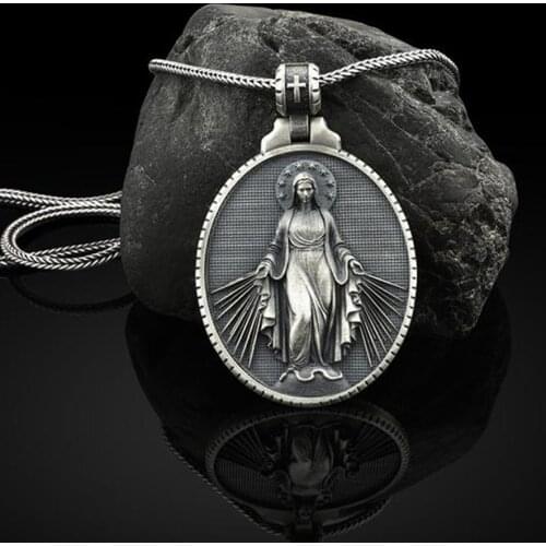 Virgin Mary Commemorative Necklace Badge Religious Christian Stainless Steel Pendant Necklace Catholic Faith Chain Necklace