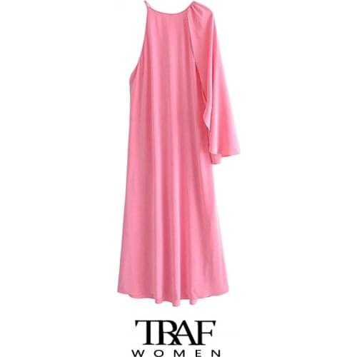 TRAF Za Women Fashion Layered Detail Soft Touch Cape Maxi Dress Vintage Backless Cross Thin Straps Female Dresses Vestidos