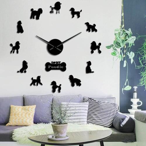 Gift For Poodle Lover Dog Club Fashion Decoration 3D DIY Long Hands Wall Clock With Cute Bone Animals Store Ornament Clock Watch