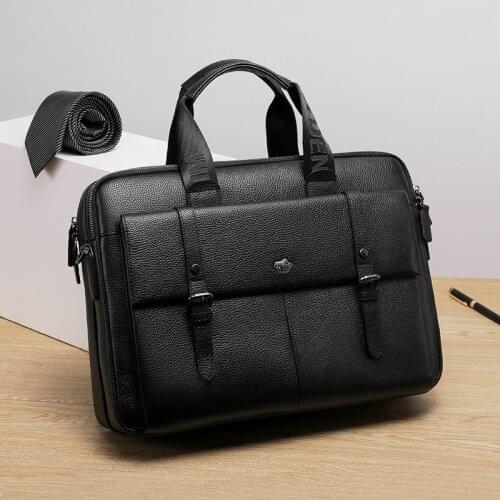 Bison Denim 2020 NEW Briefase business mens bag Genuine Leather Men Bag Business Casual Shoulder Bag 14 inch laptop Handbag