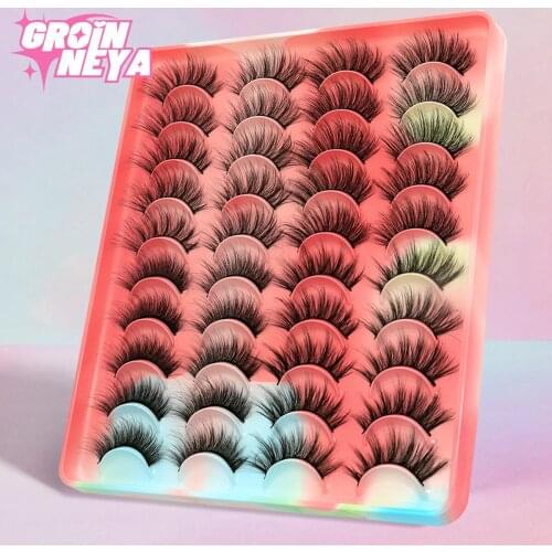 GROINNEYA Eyelashes 3D Mink Lashes Fluffy Soft Wispy Natural Cross Eyelash Extension Reusable Lashes Mink False makeup