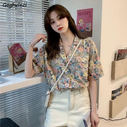 Shirt Women Various Colors Retro Printed Turn-down Collar Vintage Students All-match Popular Leisure Single Breasted Loose Ins