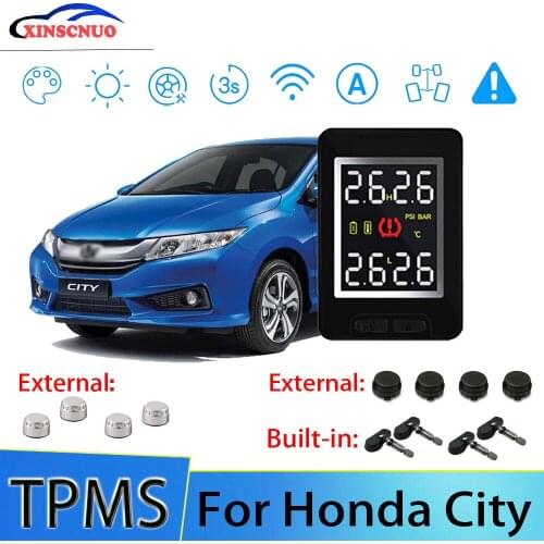 Smart Car TPMS Tire Pressure Monitor System For Honda City With 4 Sensors Wireless Alarm Systems LCD Display TPMS Monitor