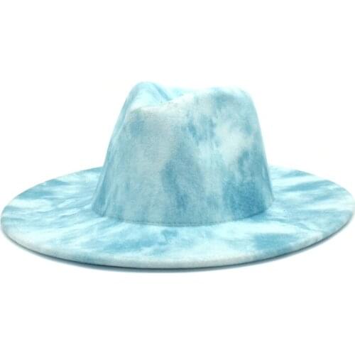 New Tie Tie Dye Fedora Hats wide brim Spring Winter Panama Jazz Caps vintage multicolor hat For Gentleman or Elegant Lady
