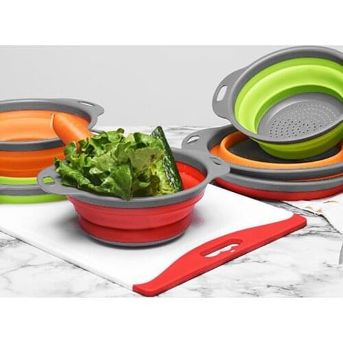 Foldable Silicone Colander Round Drain Colander Strainer Basket Fruit Vegetable Wash With Handle Drainer Basket Kitchen Tools