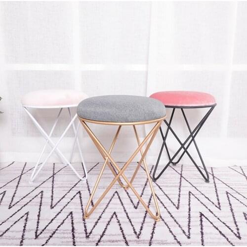 Dressing Stool Fashion Wrought Iron Stool Fabric Change Shoe Bench Bedroom Dressing Table Chair Nail Makeup Stool WY430
