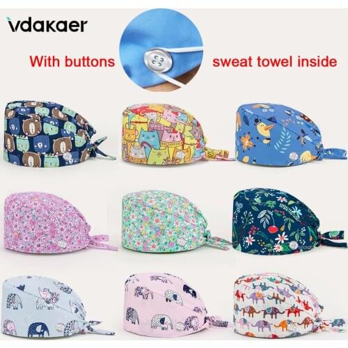 Unisex Beautician beauty salon work hat Health service cap scrub caps With buttons pet shop cap