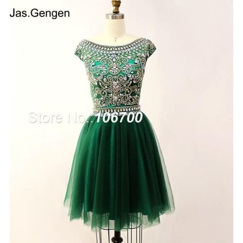 Evening Dress Tulle short robe de soiree Cap Sleeves Bling Hand Make Crystal Beaded Stone V Back Bridal Prom Gowns Real Photos