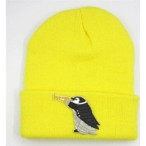 LDSLYJR Cotton penguin animal embroidery Thicken knitted hat winter warm hat Skullies cap beanie hat for men and women 380