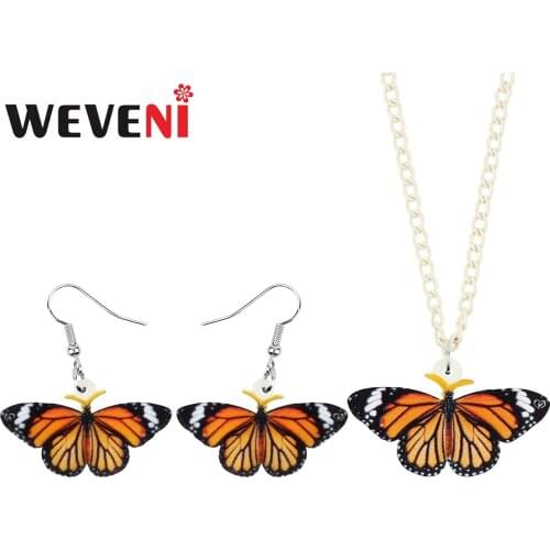 WEVENI Acrylic Monarch Butterfly Jewelry Sets Lovely Insect Animal Earrings Necklace For Women Kids Fashion Gifts Accessories
