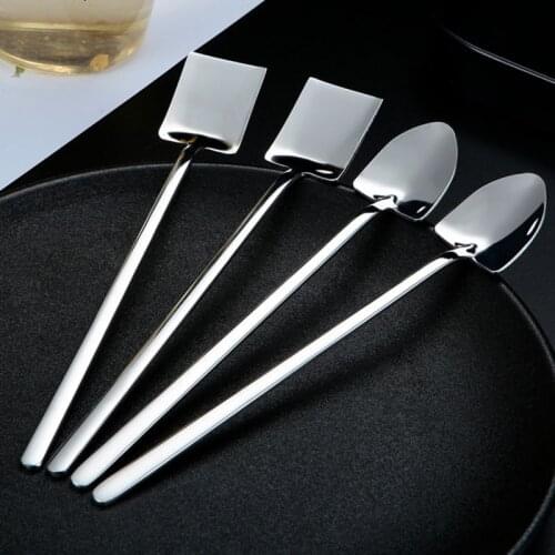 Stainless Steel Iron Shovel Spoon Coffee Ice Cream Spoon Engineering Shovel Retro Cute Square Head Spoon Kitchen Gadget