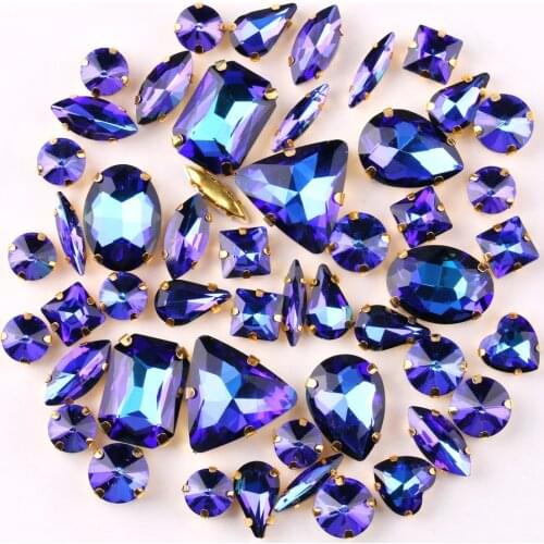 Gold claw settings 50pcs/bag shapes mix Montana rainbow glass crystal sew on rhinestone garments shoes bags diy trim