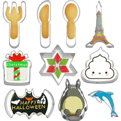 10Pcs Sugar Desserts Cutter Cookies Frame DIY Cake Oval Hexagonal Star Bat Animal Stainless Bread Biscuit Mold Kitchen Tools