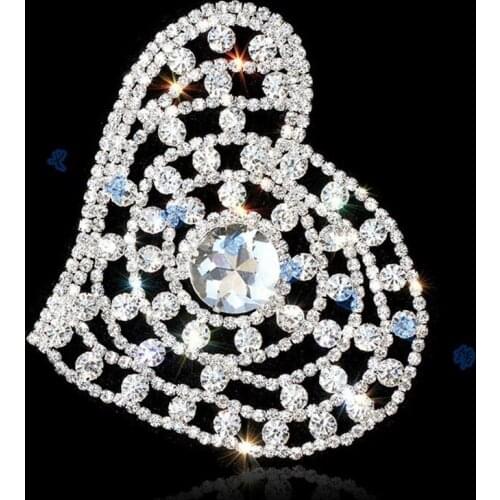 10Pieces Heart Crystal Glass Silver/AB Rhinestone Applique For Wedding Bridal Dress Sewing Crafts DIY Sewing Supply