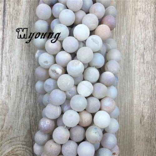 15.5"Strand AB Titanium Druzy Agates Geode Beads,Matte Round Loose Beads, Metallic Coated Beads For Jewelry Making, MY1617