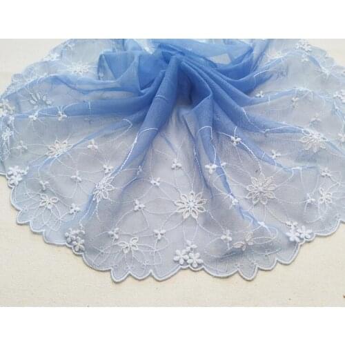 2 Meters Pretty Light Blue Embroided Flower Lace Fabrics Embroidered Lace Trim Mesh Sewing Applique Dress Decorations 18cm