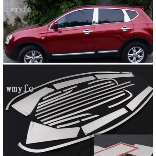 20pcs High-quality Car styling stainless steel Strips Car Window Trim Decoration Accessories for Nissan Qashqai J10 2007-2013